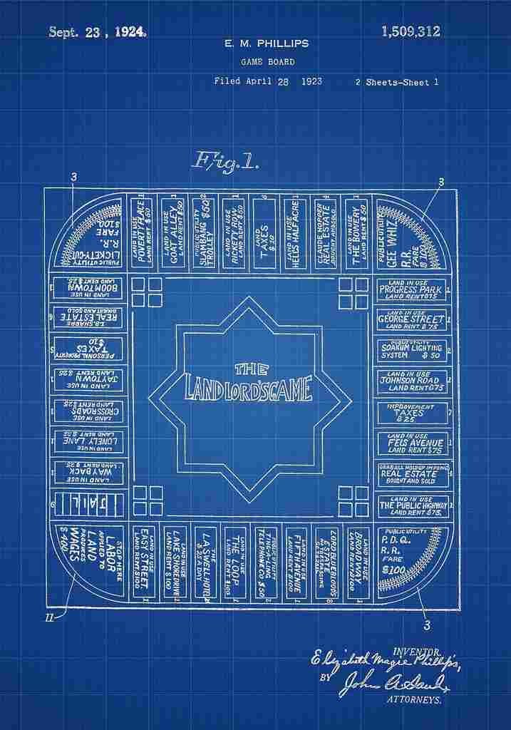 Patent Blueprint Monopoly blue A4 Photo Print