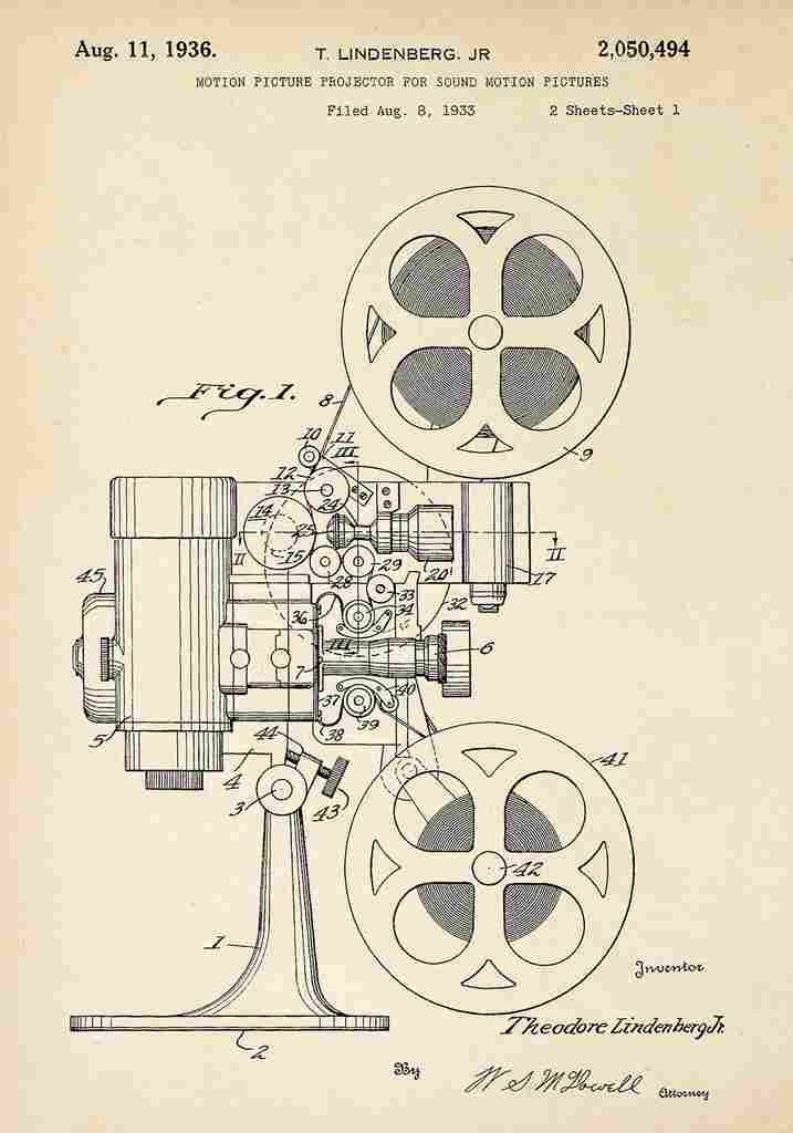 Patent Blueprint MotionPictureProjector A4 Photo Print