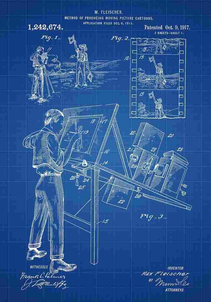 Patent Blueprint MovingPictureCartoons blue A4 Photo Print