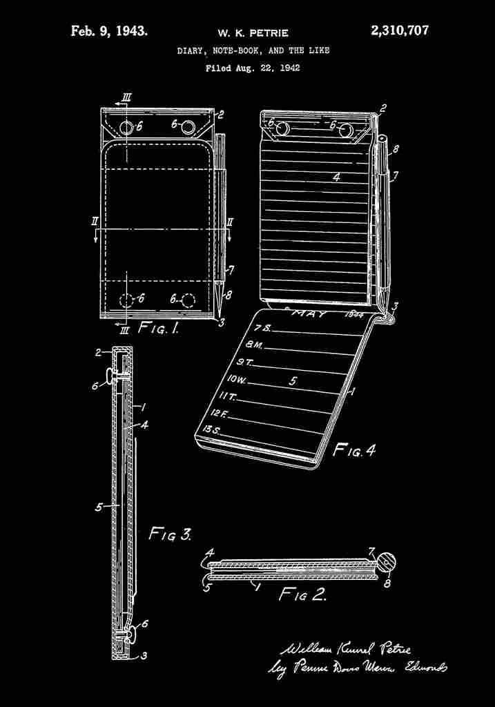 Patent Blueprint Notebook black A4 Photo Print