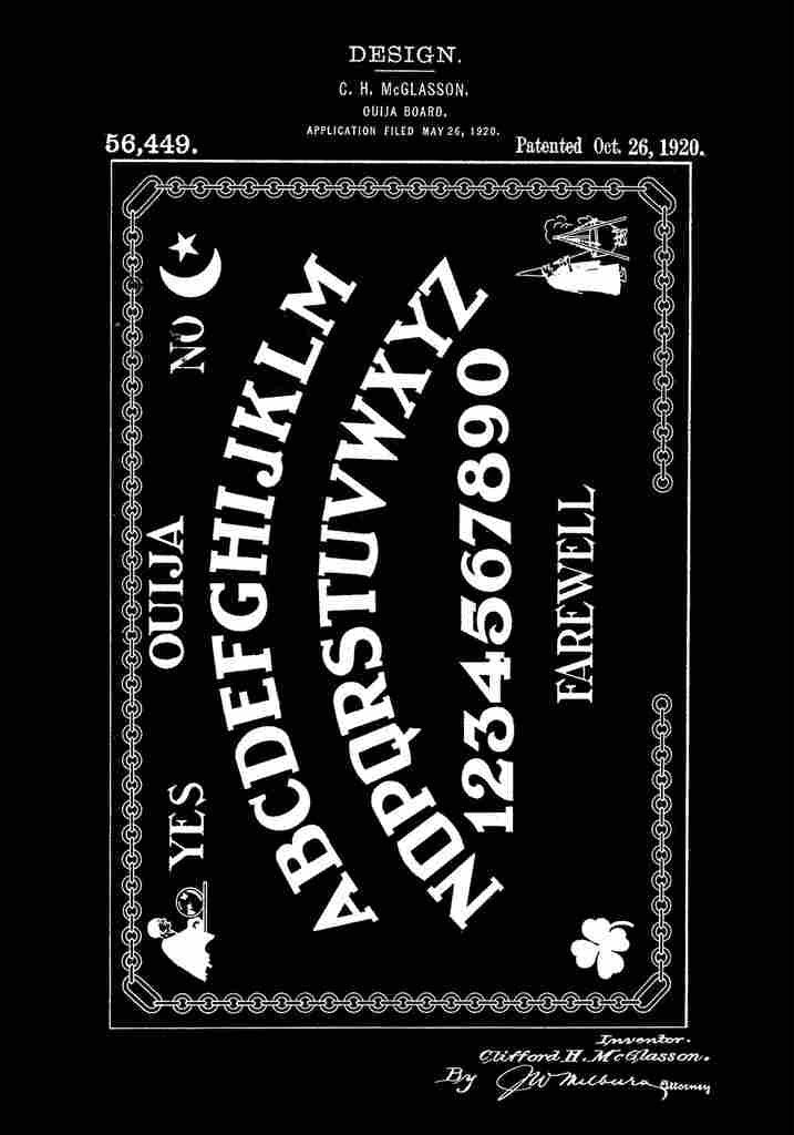 Patent Blueprint OuijaBoard black A4 Photo Print
