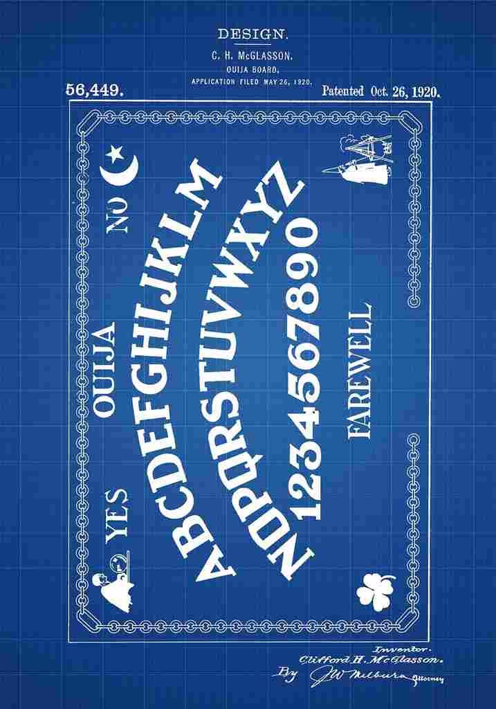 Patent Blueprint OuijaBoard blue A4 Photo Print