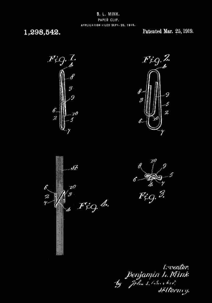 Patent Blueprint PaperClip black A4 Photo Print
