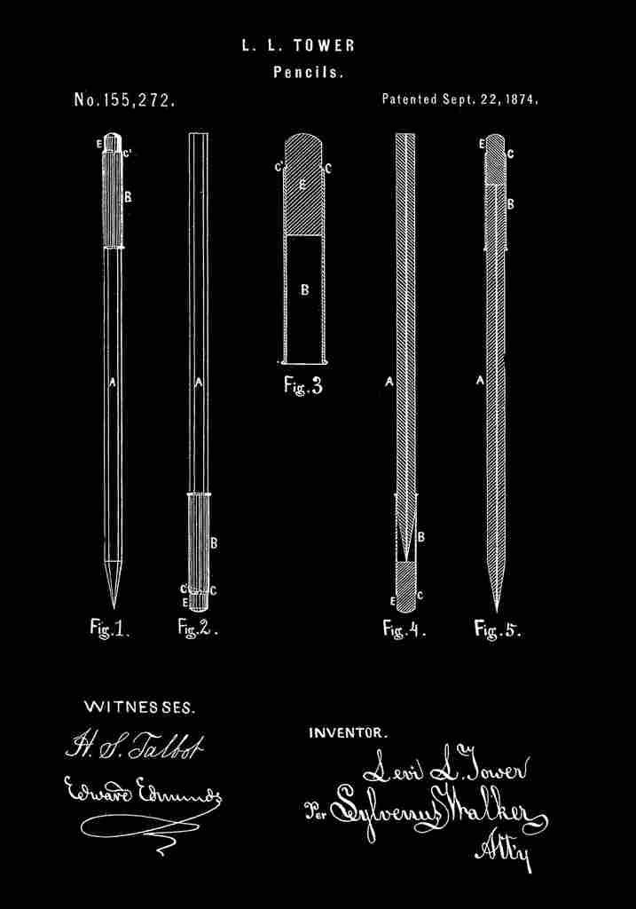 Patent Blueprint Pencils black A4 Photo Print