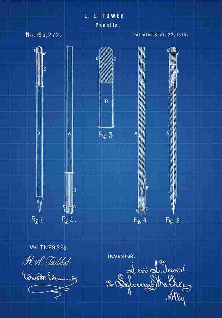 Patent Blueprint Pencils blue A4 Photo Print