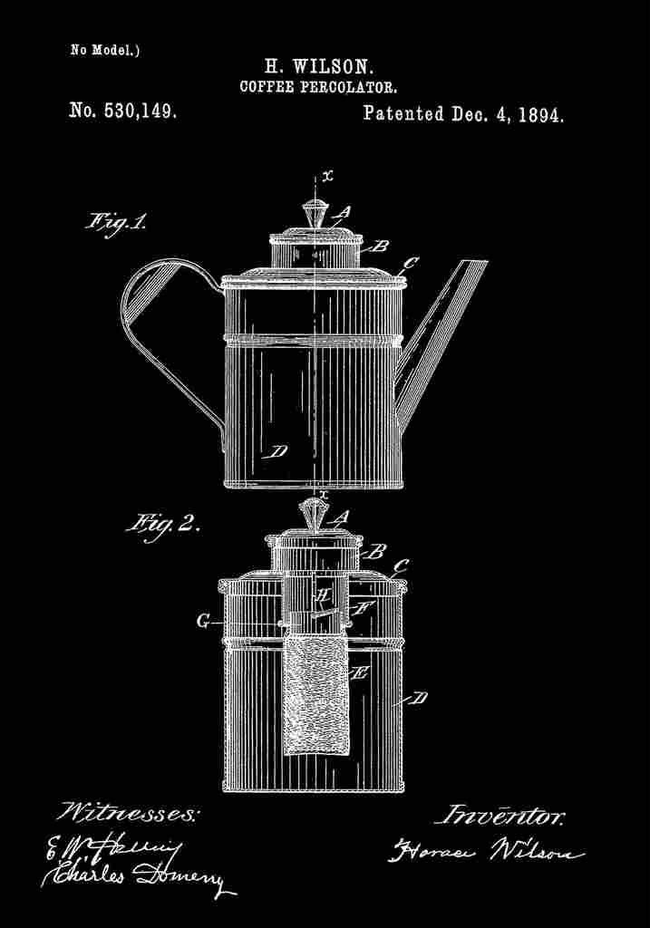 Patent Blueprint Percolator black A4 Photo Print