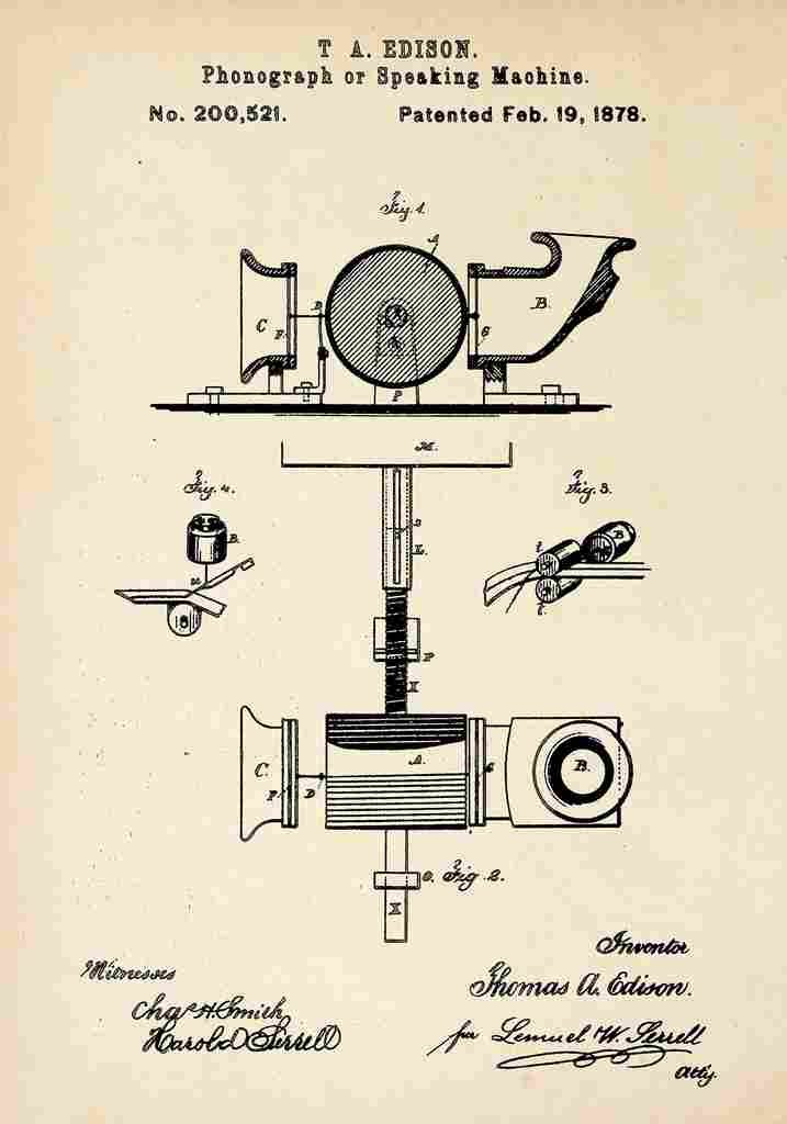 Patent Blueprint Phonograph A4 Photo Print