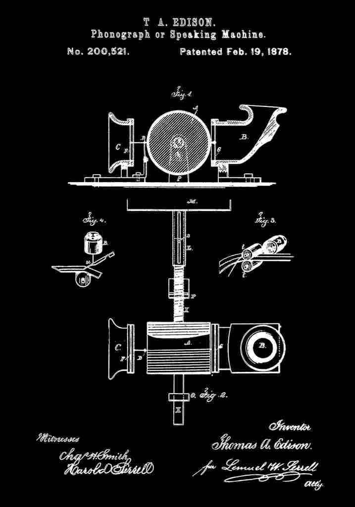 Patent Blueprint Phonograph black A4 Photo Print