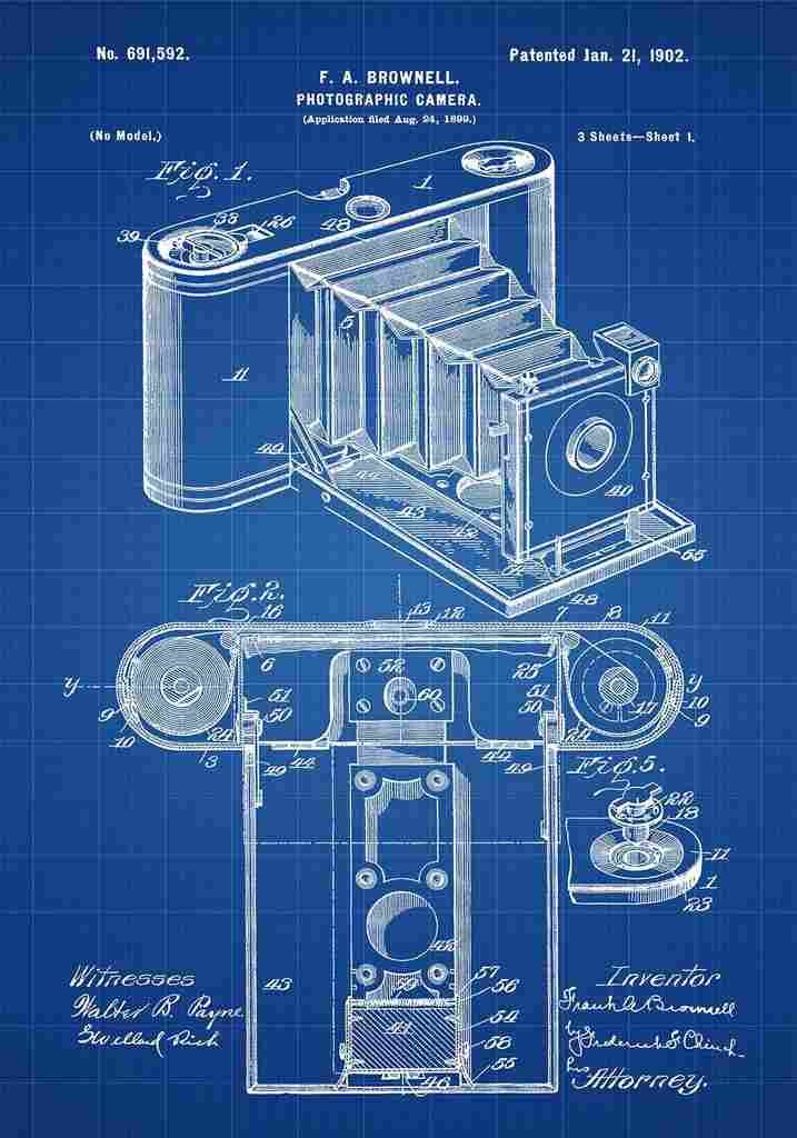 Patent Blueprint PhotographicCamera 2 blue A4 Photo Print