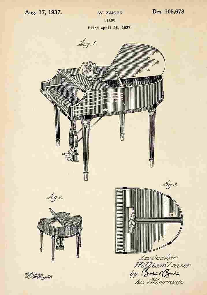 Patent Blueprint Piano A4 Photo Print