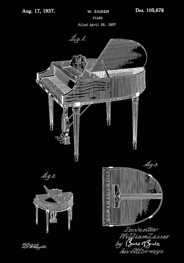 Patent Blueprint Piano black A4 Photo Print