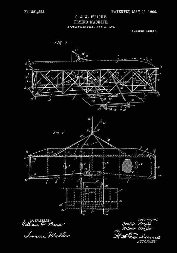 Patent Blueprint Plane black A4 Photo Print