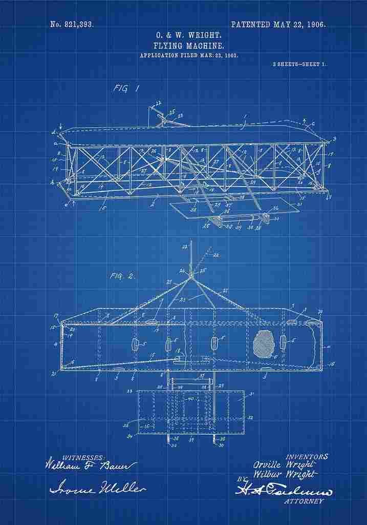 Patent Blueprint Plane blue A4 Photo Print
