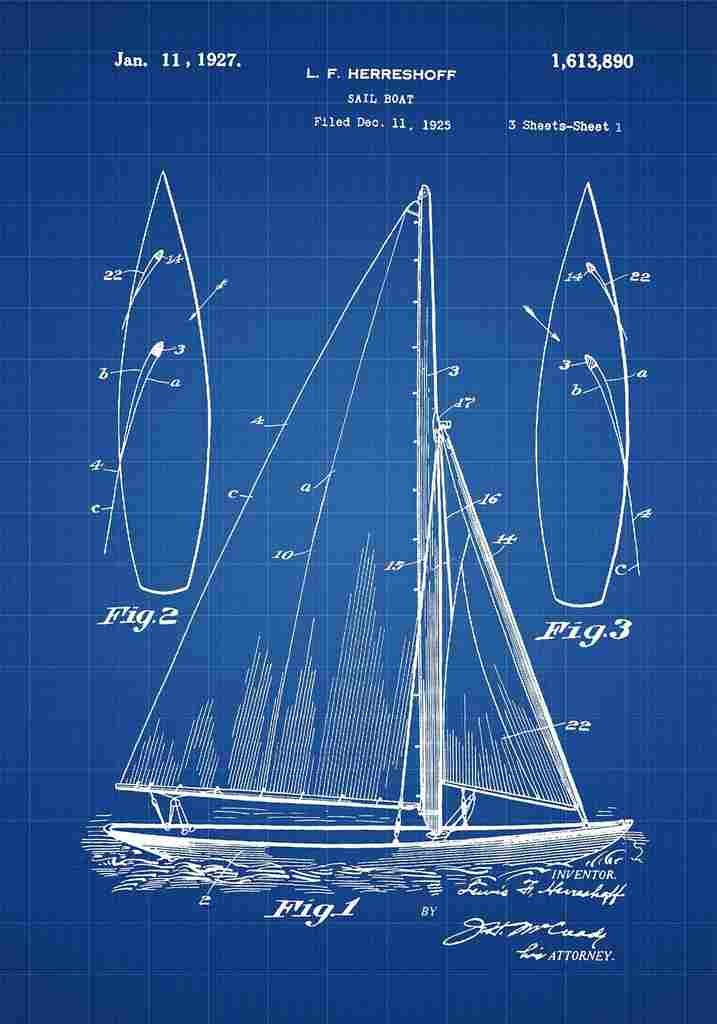 Patent Blueprint SailboatII blue A4 Photo Print