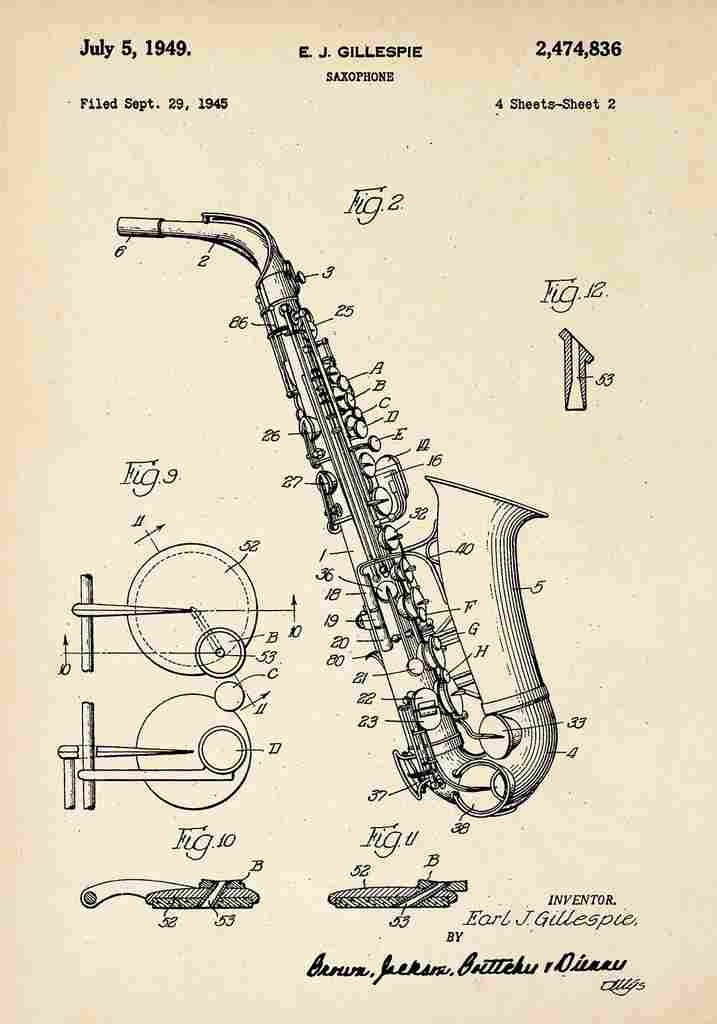 Patent Blueprint Saxophone A4 Photo Print