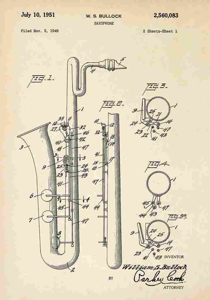 Patent Blueprint Saxophone (2) A4 Photo Print