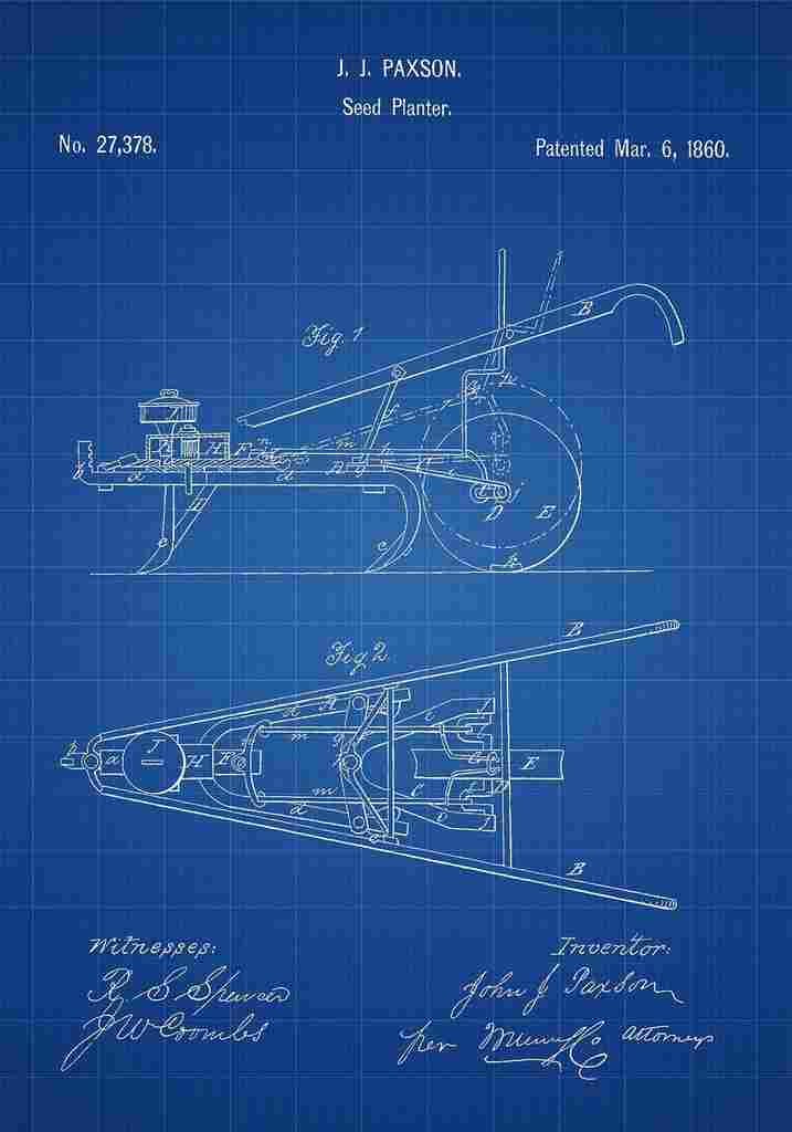 Patent Blueprint SeedPlanter blue A4 Photo Print