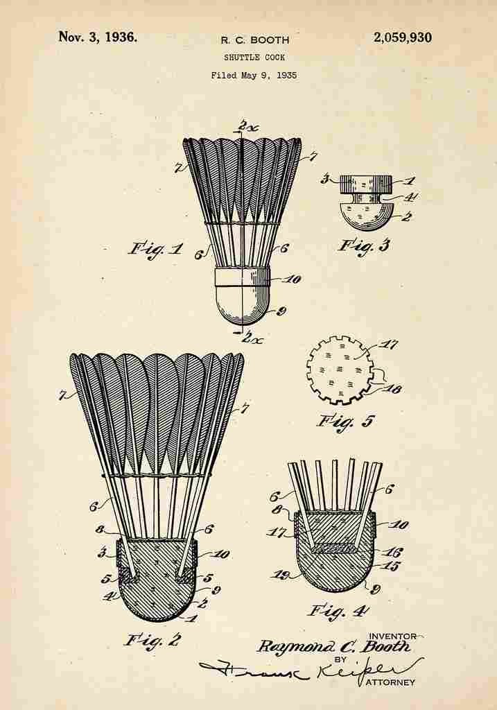 Patent Blueprint Shuttlecock A4 Photo Print