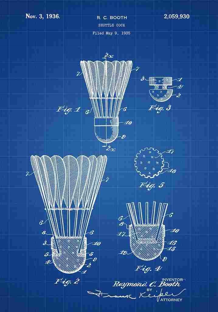 Patent Blueprint Shuttlecock blue A4 Photo Print