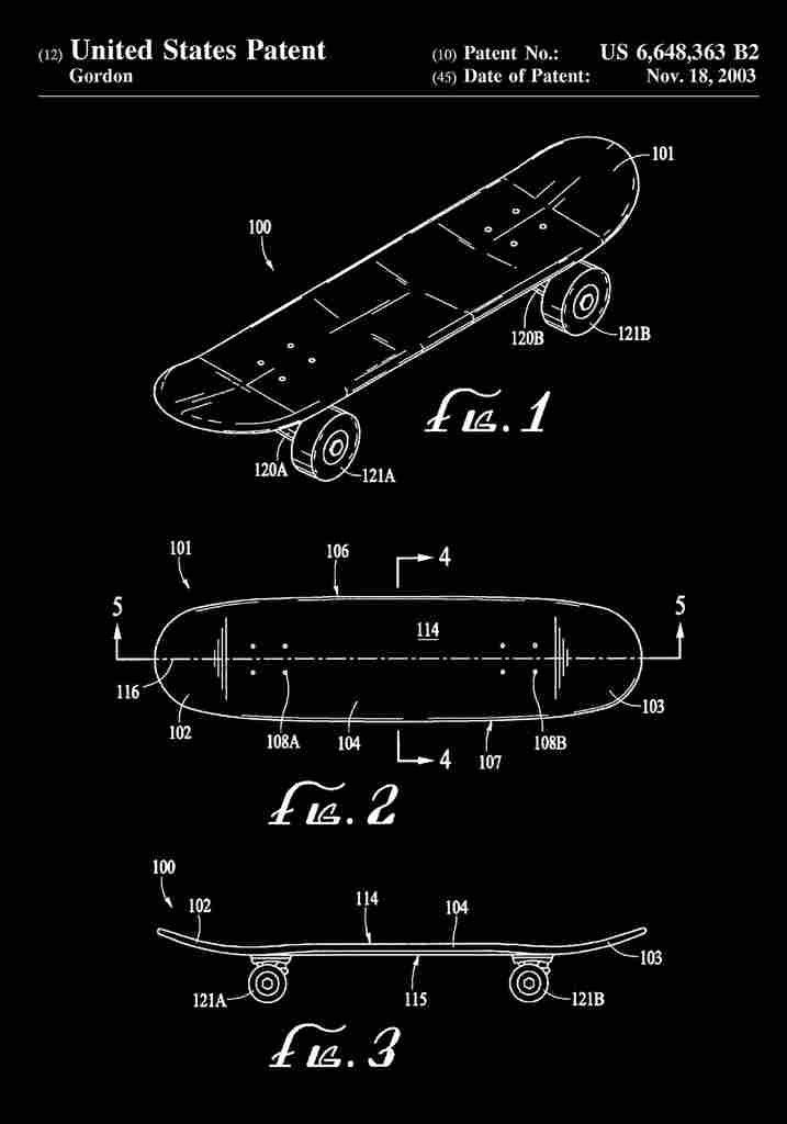 Patent Blueprint Skateboard black A4 Photo Print