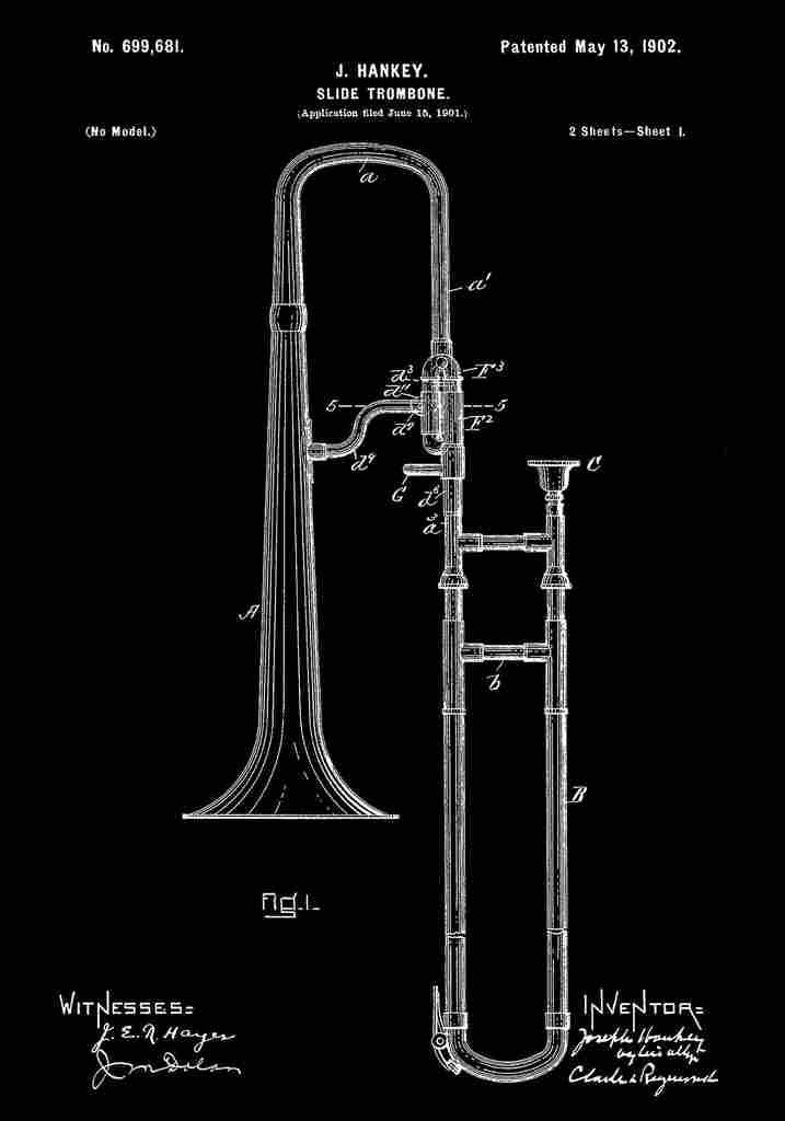 Patent Blueprint SlideTrombone black A4 Photo Print