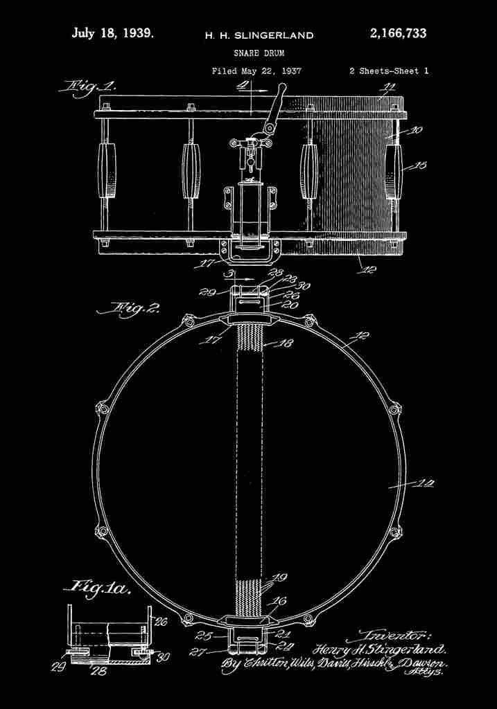 Patent Blueprint SnareDrum black A4 Photo Print