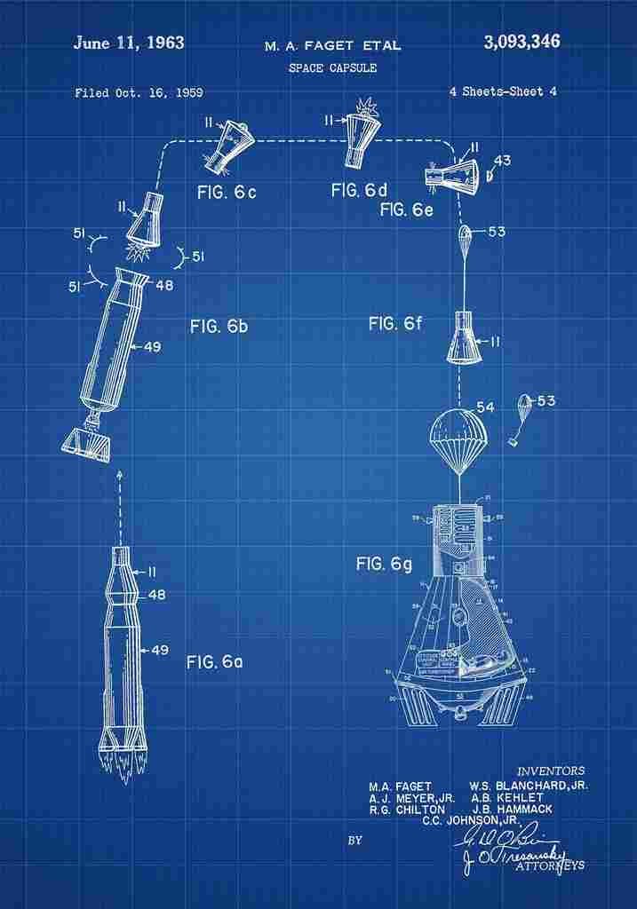 Patent Blueprint SpaceCapsule blue A4 Photo Print