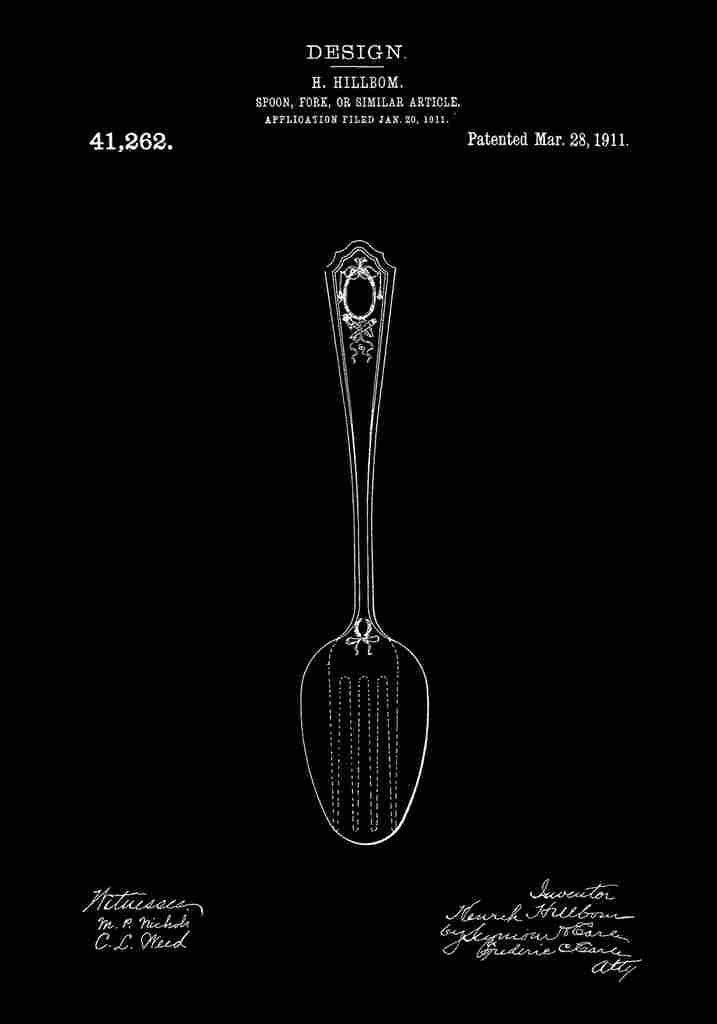 Patent Blueprint Spoon black A4 Photo Print