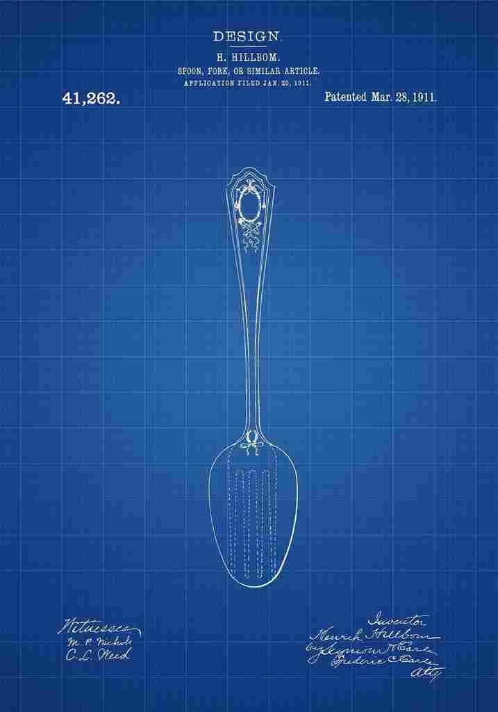 Patent Blueprint Spoon blue A4 Photo Print