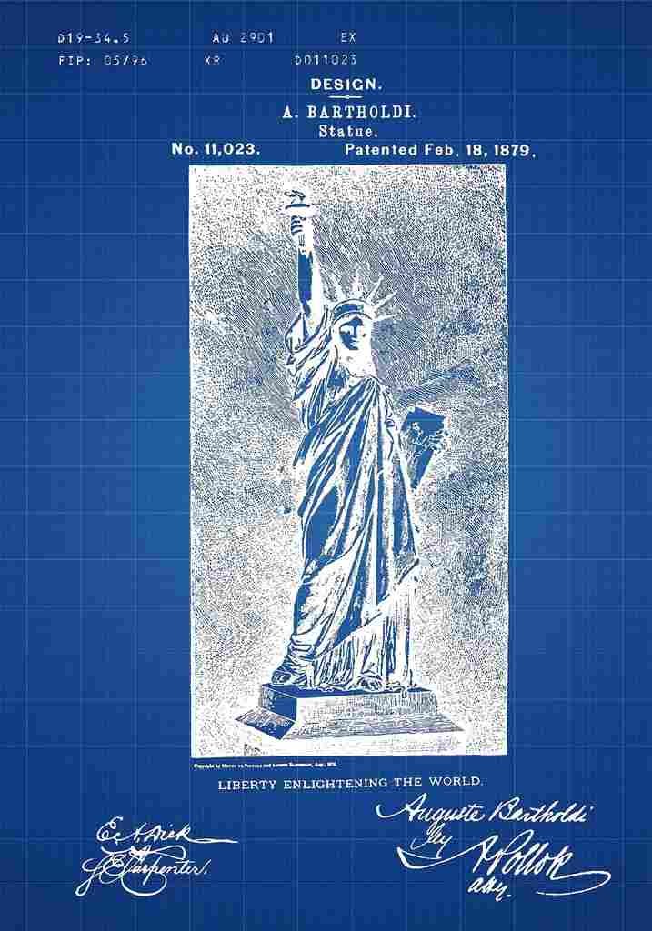Patent Blueprint StatueofLiberty blue A4 Photo Print