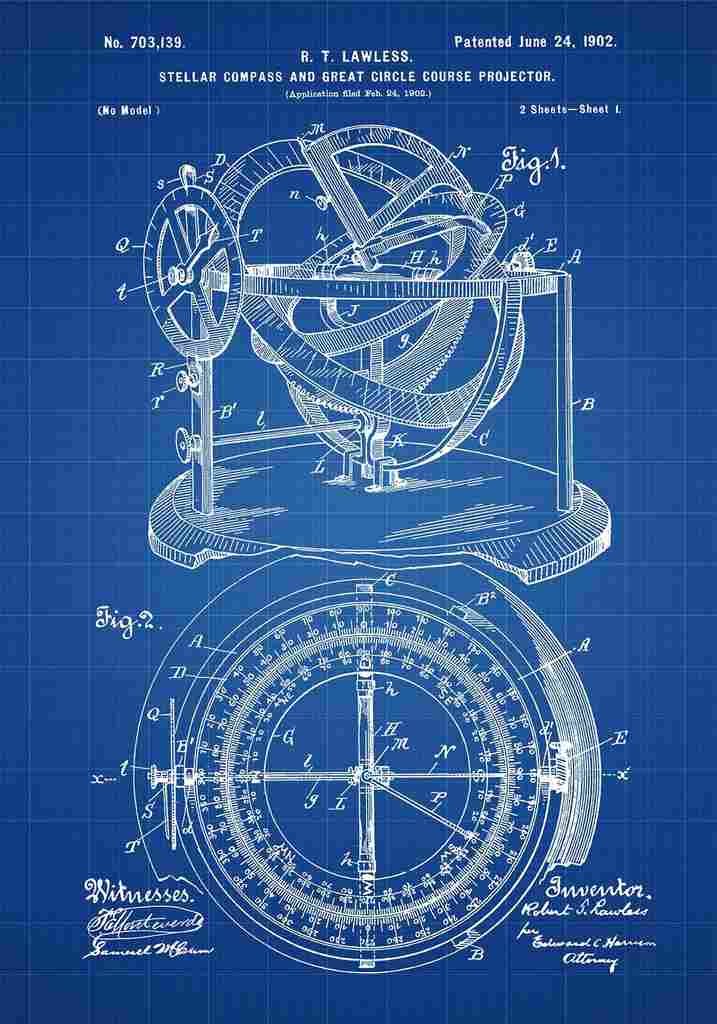 Patent Blueprint StellarCompass blue A4 Photo Print