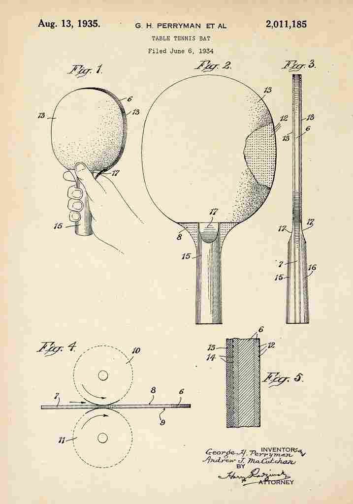 Patent Blueprint TableTennisRacket A4 Photo Print