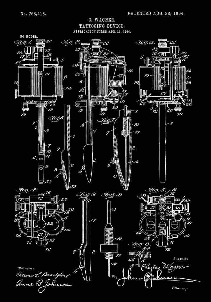 Patent Blueprint TattooMachine black A4 Photo Print