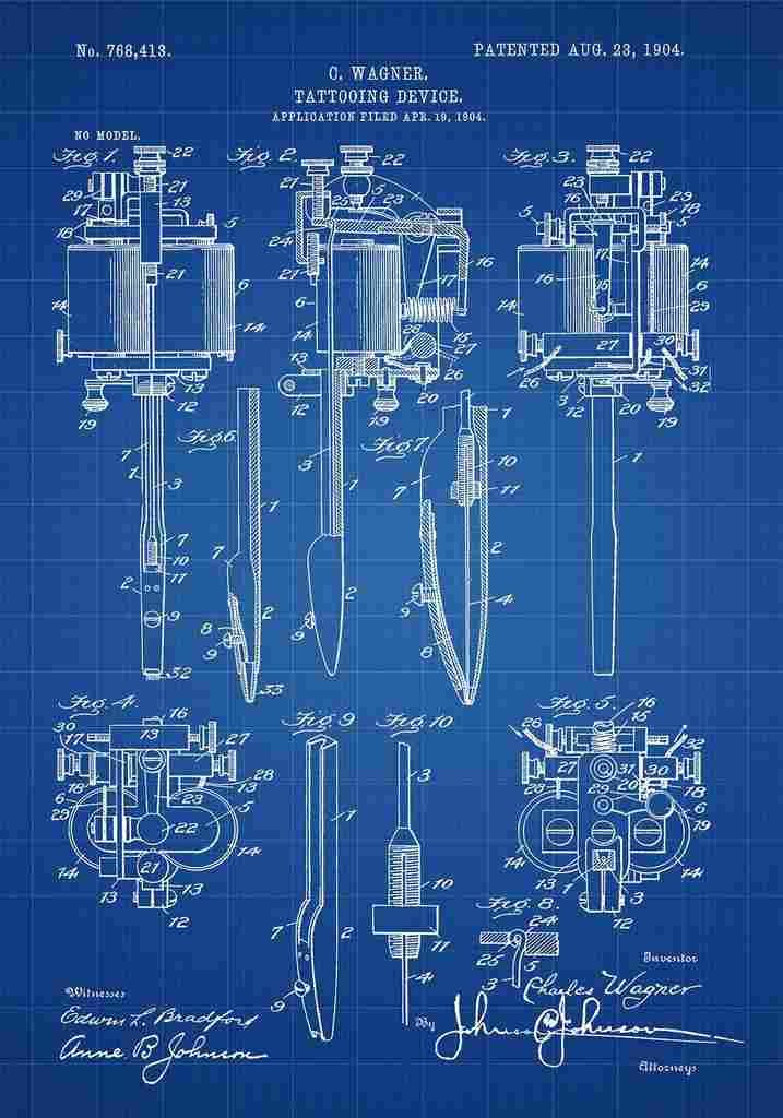 Patent Blueprint TattooMachine blue A4 Photo Print