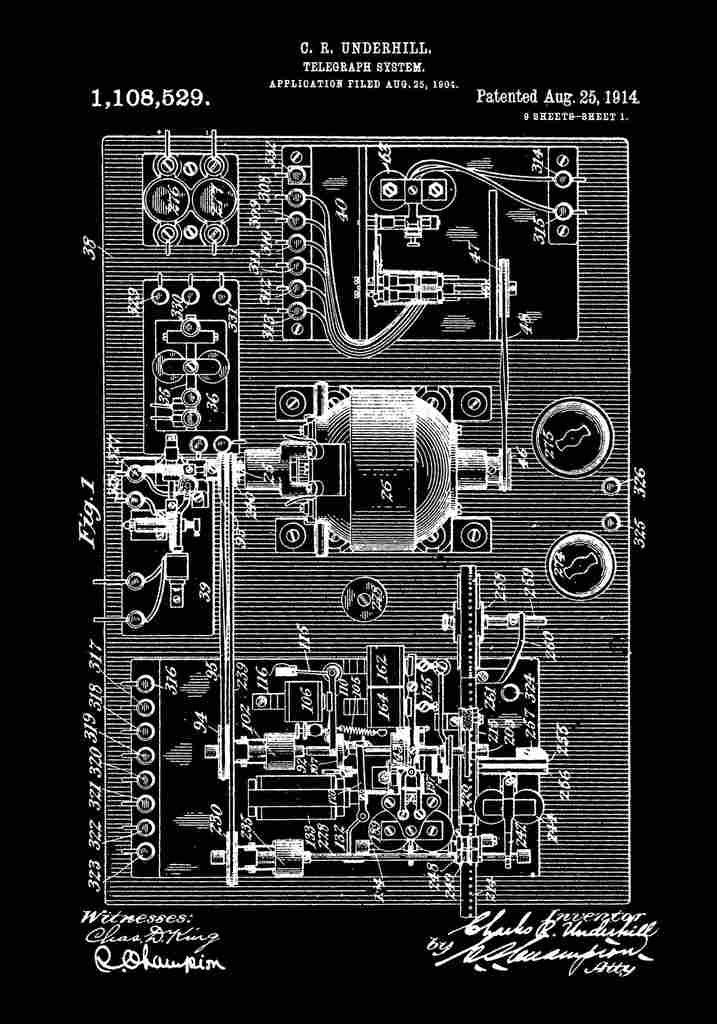 Patent Blueprint TelegraphSystem black A4 Photo Print