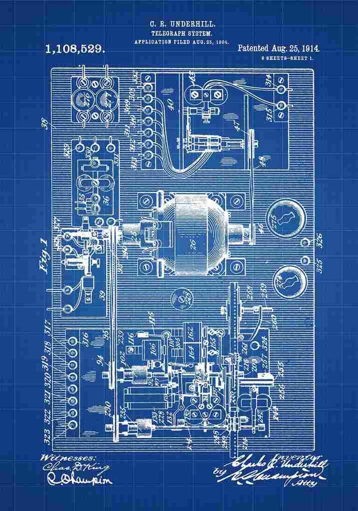 Patent Blueprint TelegraphSystem blue A4 Photo Print