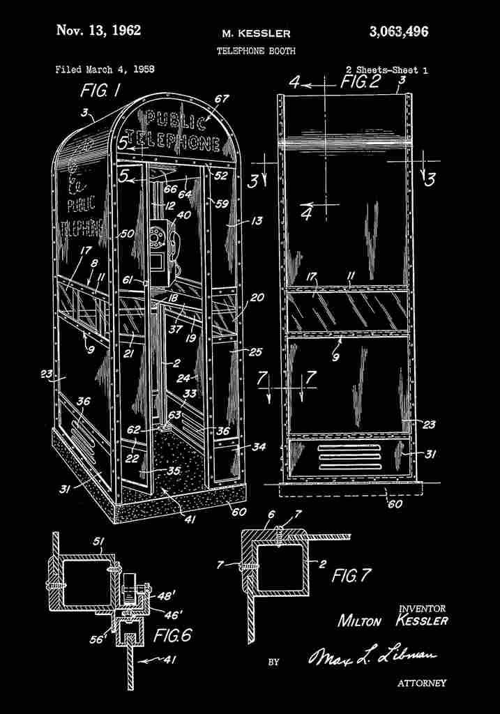 Patent Blueprint TelephoneBooth black A4 Photo Print