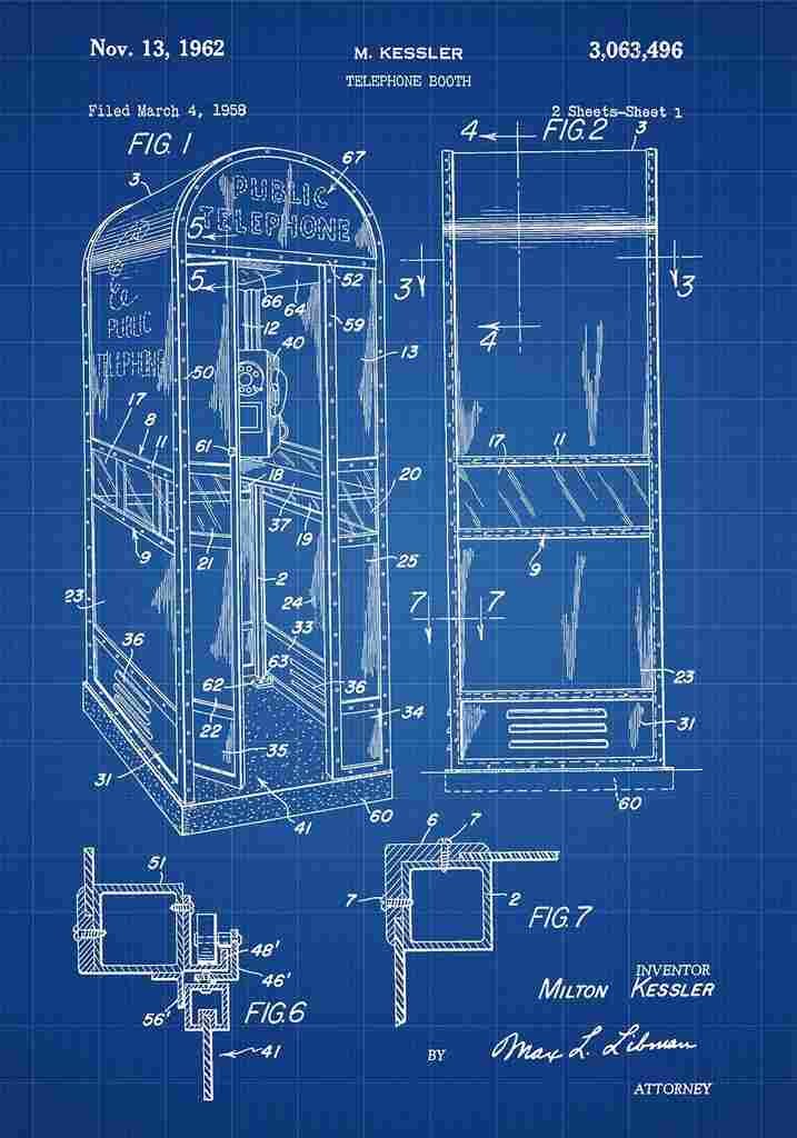 Patent Blueprint TelephoneBooth blue A4 Photo Print