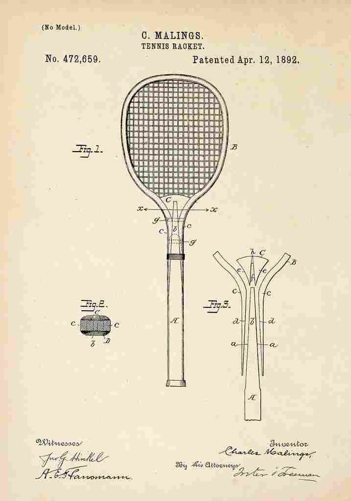 Patent Blueprint TennisRacket A4 Photo Print