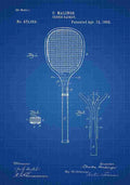 Patent Blueprint TennisRacket blue A4 Photo Print