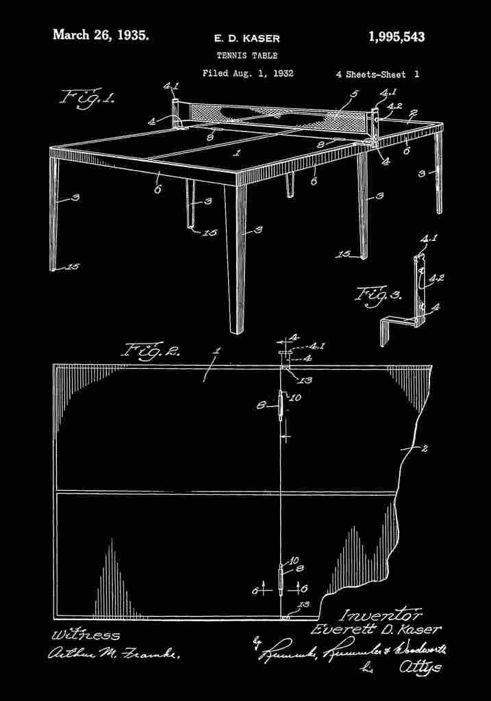 Patent Blueprint TennisTable black A4 Photo Print