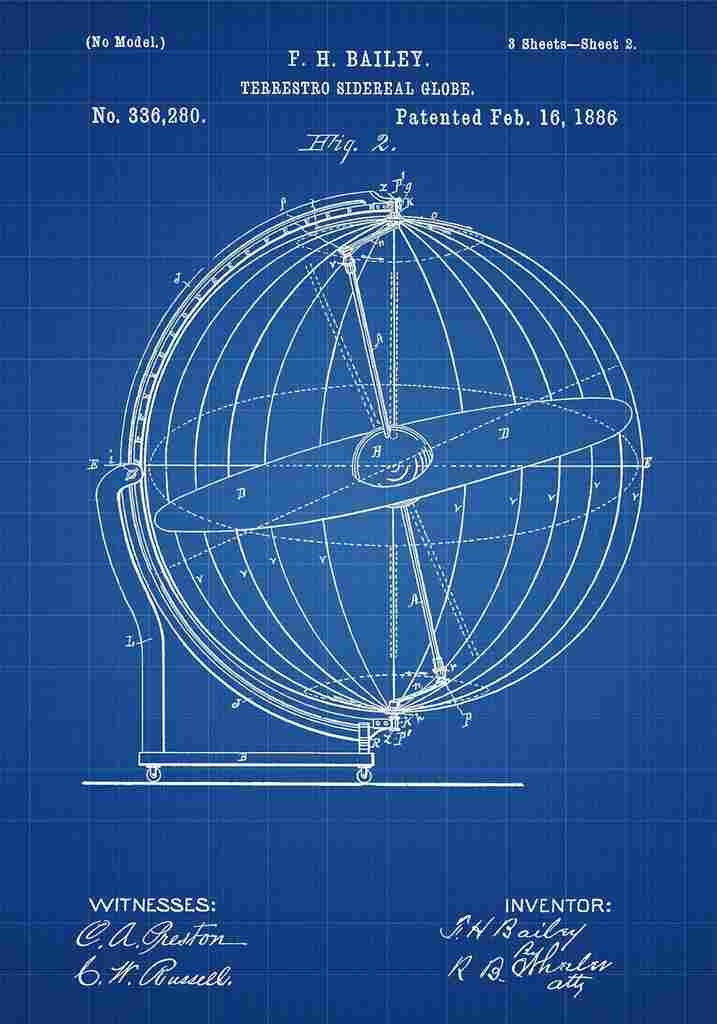Patent Blueprint TerrestroSiderealGlobe blue A4 Photo Print