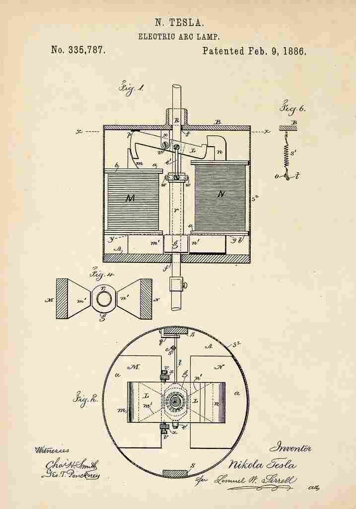 Patent Blueprint Tesla sElectricArcLamp A4 Photo Print