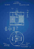 Patent Blueprint Tesla sElectricArcLamp blue A4 Photo Print