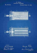 Patent Blueprint Tesla sElectricalCondenser blue A4 Photo Print