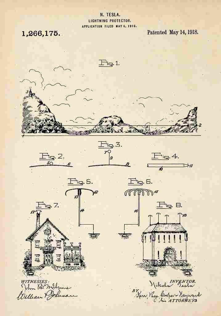 Patent Blueprint Tesla sLightningProtector A4 Photo Print