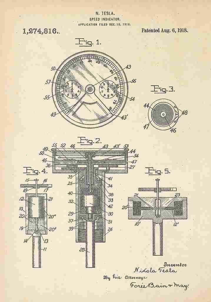 Patent Blueprint Tesla sSpeedIndicator A4 Photo Print