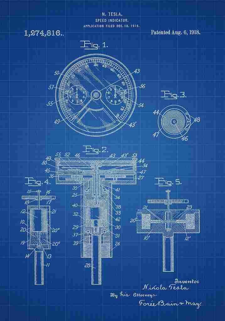 Patent Blueprint Tesla sSpeedIndicator blue A4 Photo Print