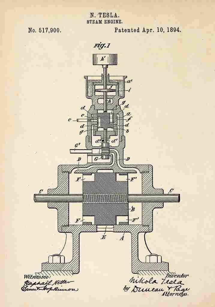 Patent Blueprint Tesla sSteamEngine A4 Photo Print