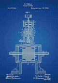 Patent Blueprint Tesla sSteamEngine blue A4 Photo Print